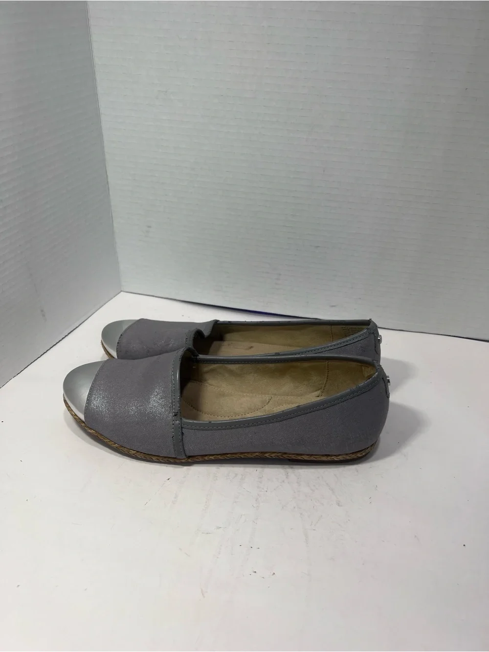 Dana Buchman Grey Flats with Metallic Silver Toe